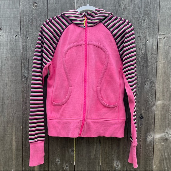 Lululemon Scuba Afterglow Split Pea Striped Sleeve Full Zip Hoodie Jacket - Picture 4 of 9